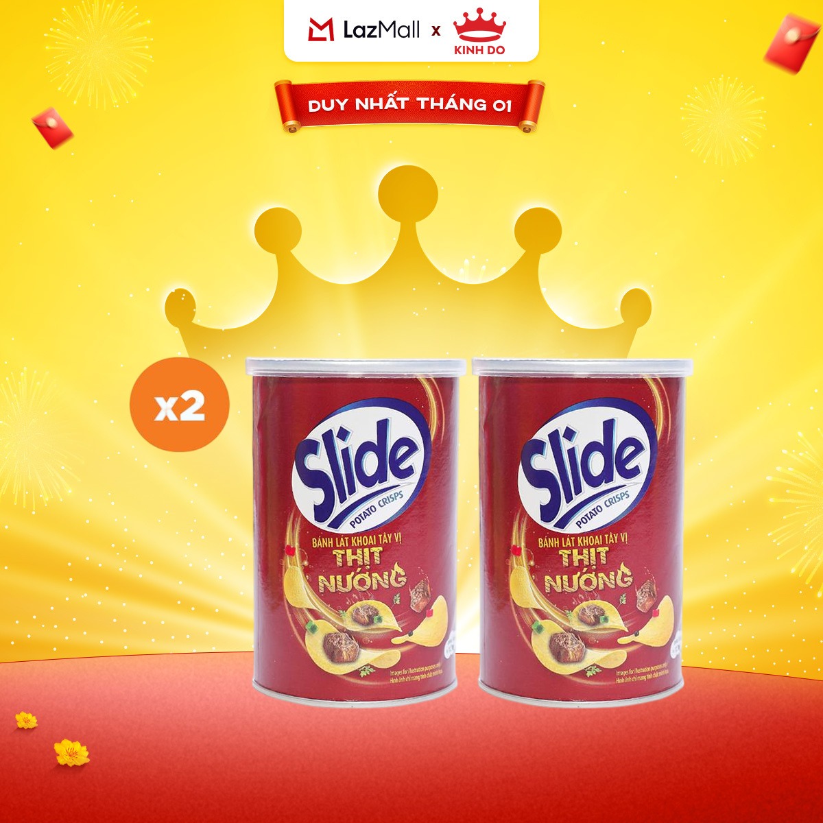 Combo 2 Lon Bánh Lát Snack Khoai Tây Slide Vị Thịt Nướng 60g