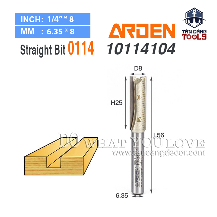 Mũi router móc rãnh arden 25 x 8 mm cốt 6.35 mm 0114