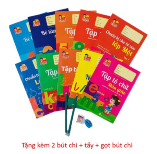 Bộ 10 quyển vở tập tô tập viết chữ cho bé từ 3-6 tuổi tặng 2 bút chì+1 tẩy+1 gọt bút chì