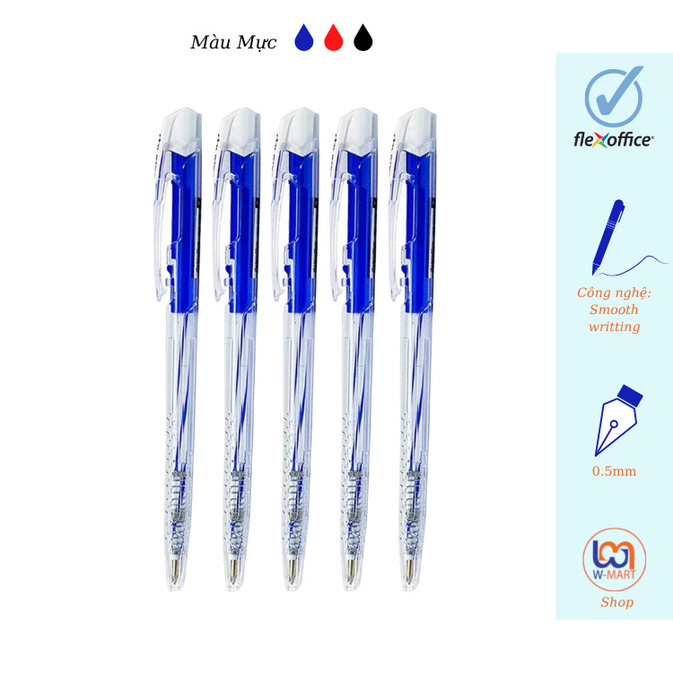 Bút bi thiên long flexoffice fo-039, hộp bút 20 cây