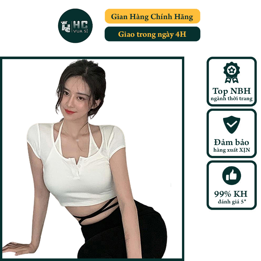 Áo Croptop ôm body kiểu nữ tay ngắn HCVUASI HC02 có nút bấm giả yếm, áo co giãn mặc thông thoáng tốt