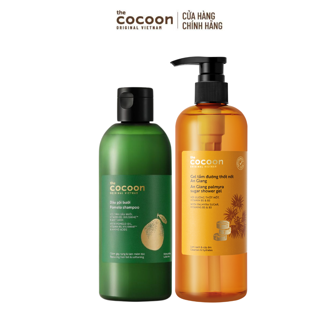 COMBO 1 Dầu gội bưởi Cocoon 310ml + 1 Gel tắm đường thốt nốt An Giang 500ml