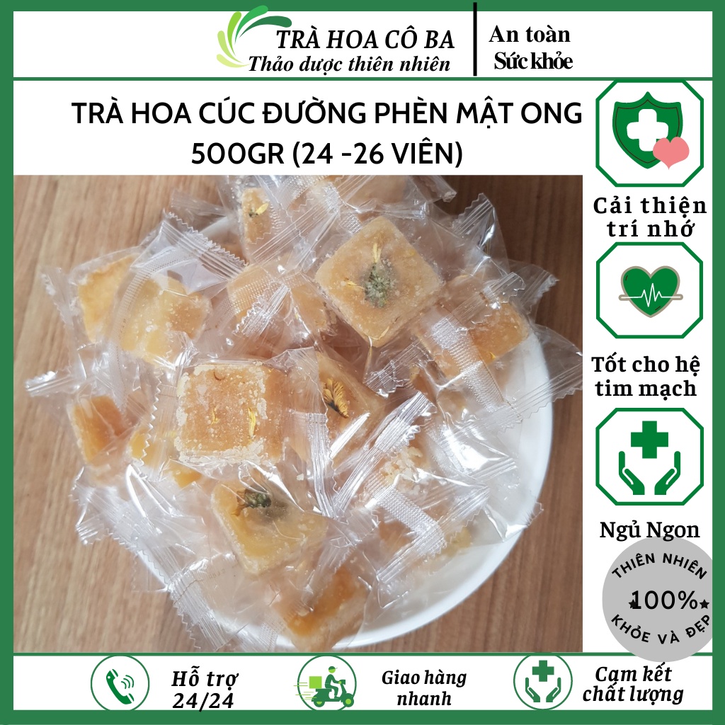 Trà hoa cúc đường phèn, hoa cúc đường phèn, mật ong, thanh nhiệt giải độc cơ thể, ngủ ngon Trà Hoa Cô Ba 500gr