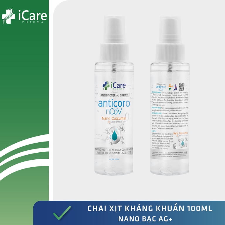 Xịt kháng khuẩn iCare Pharma chai 100ml - Nano Bạc