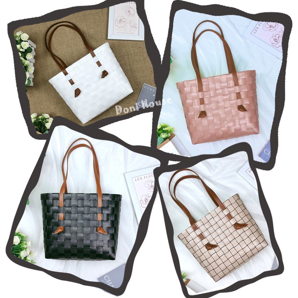 Túi xách giỏ đan thủ công quai da vintage hàng xuất khẩu thủ công đi chơi đi biển chụp hình làm quà tặng