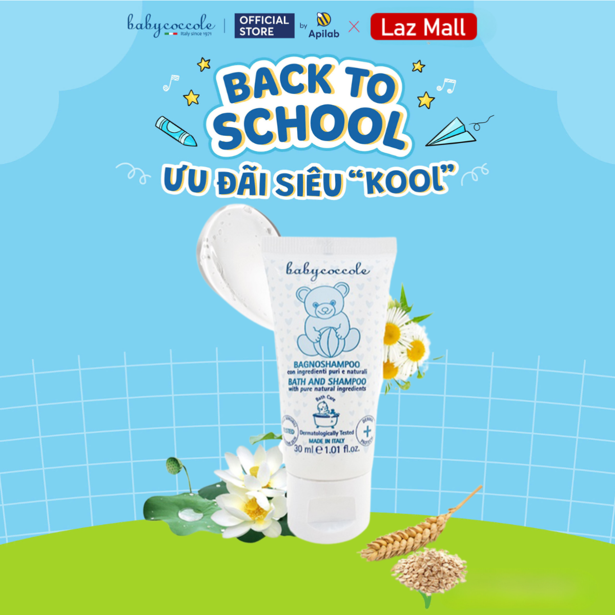 Sữa Tắm Gội cho Bé Babycoccole 0M+ 30ml Chiết xuất Hoa Sen