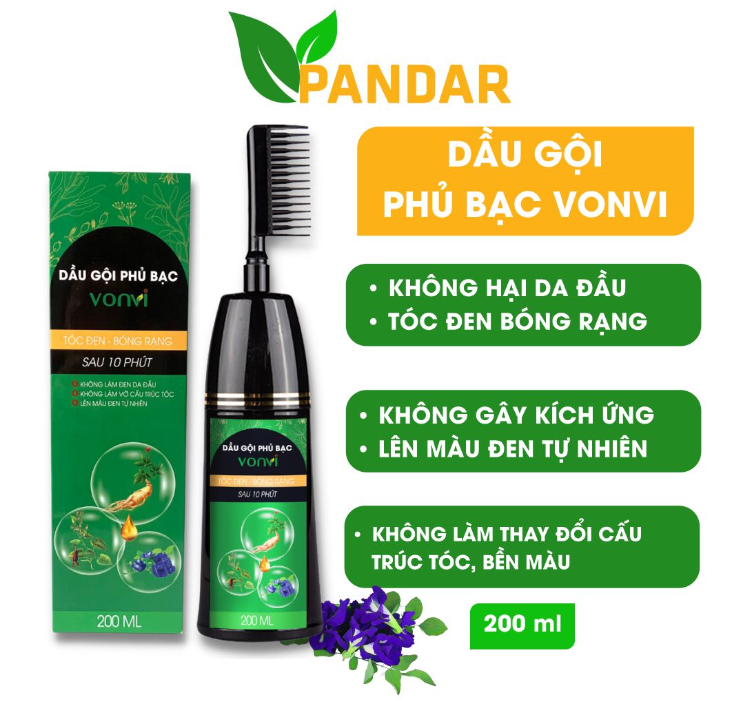 Lược nhuộm tóc thông minh đen tóc VONVI, lược chải nhuộm tóc đen, tóc đen tự nhiên sau 10 phút 200ml PANDAR