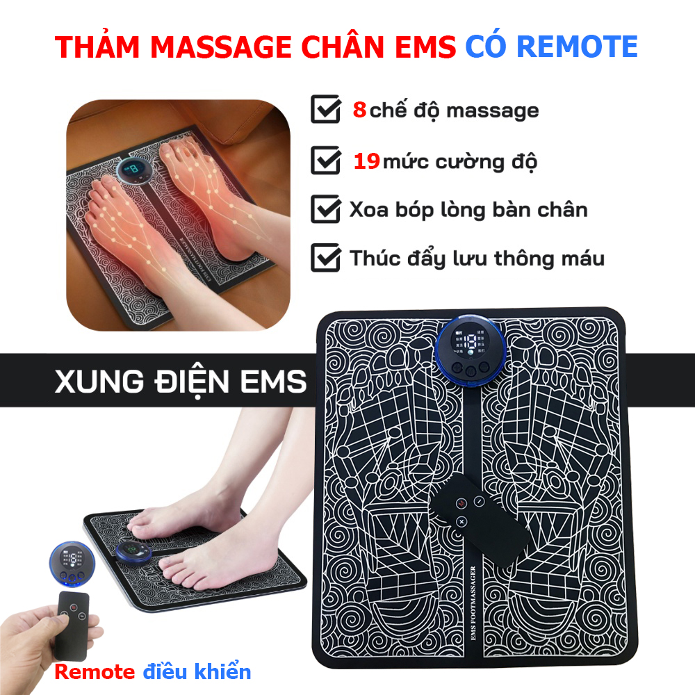 Thảm Massage Chân EMS 8 chế độ và 19 cấp độ Massage - Có Remote điều khiển từ xa giúp bạn thao tác đơn giản