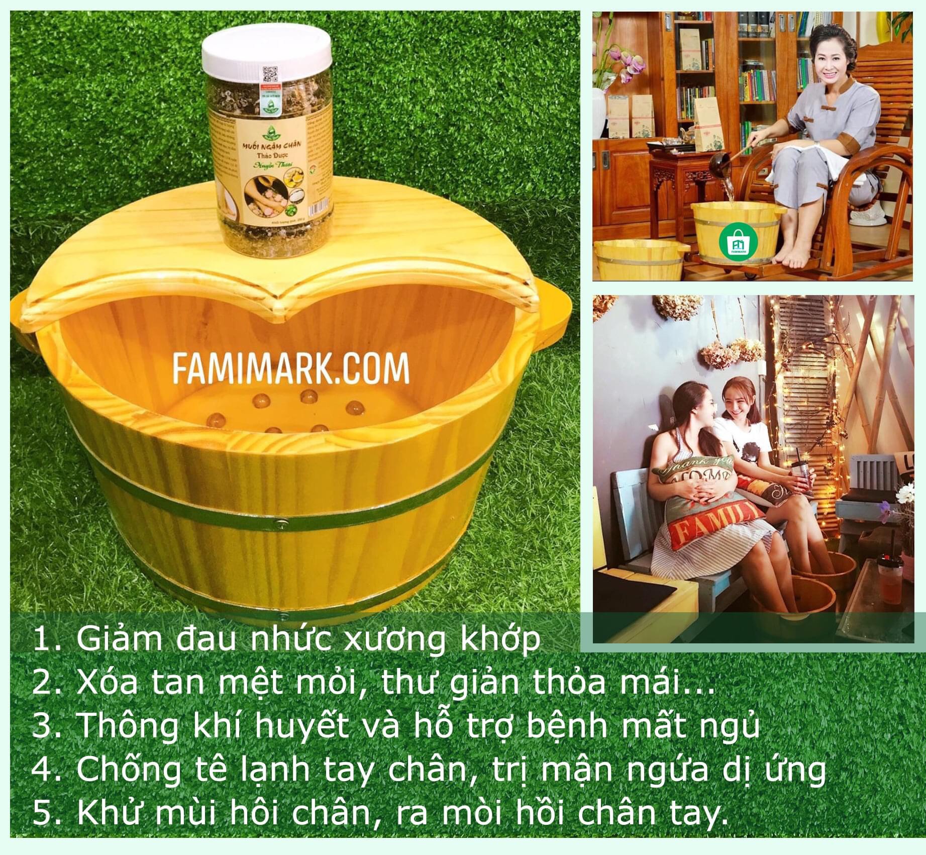 COMBO CHẬU GỖ VÀ MUỐI NGÂM CHÂM THẢO DƯỢC HUYỀN THOẠI | CHẬU NGÂM CHÂN | famimark.com