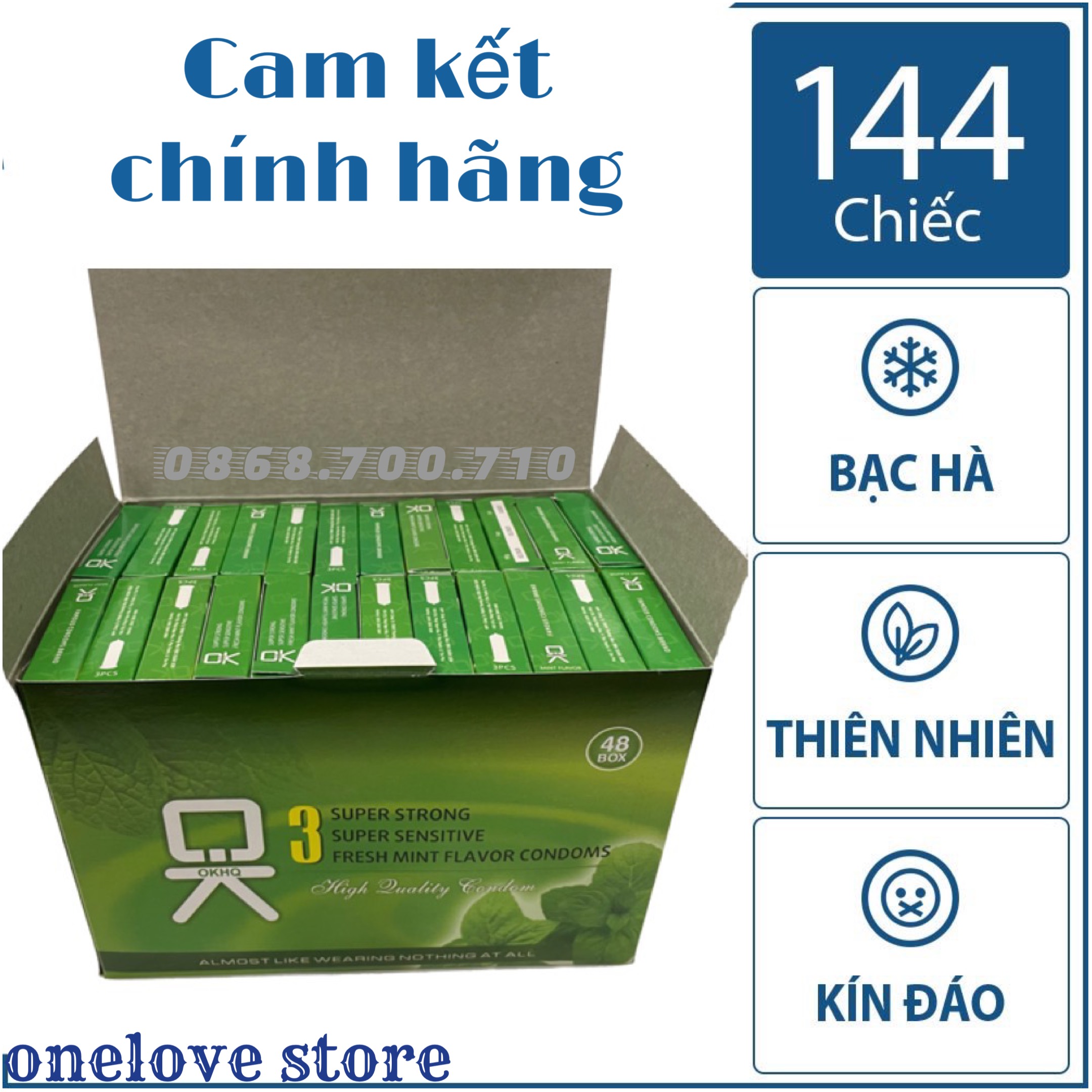 Bộ 1 hộp lớn bao cao su ok hương bạc hà 144 cái
