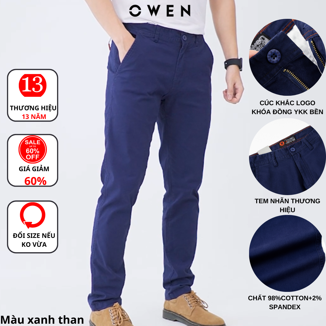 Quần Kaki Owen Chuẩn Hãng (7 màu), chất vải cotton cao cấp,co giãn, trẻ trung, dáng đứng năng động, lịch lãm