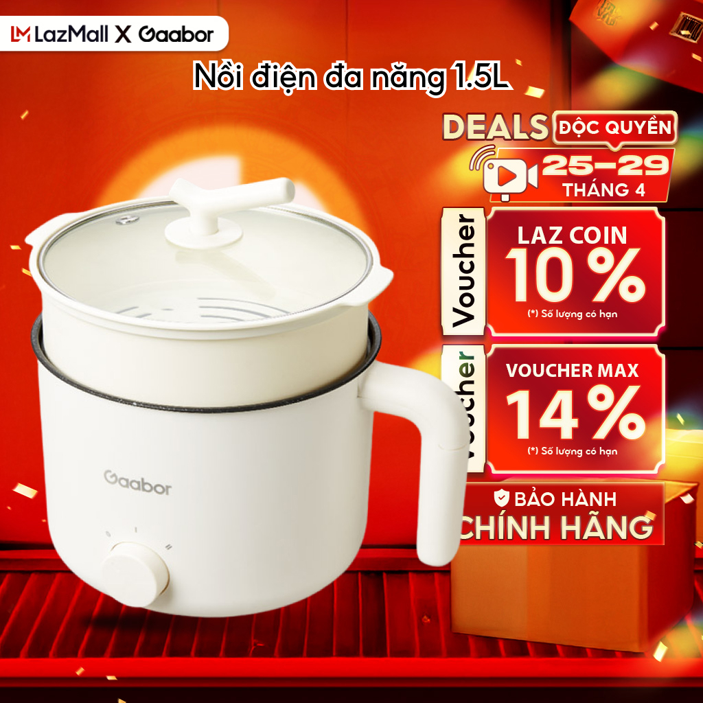 [LIVE] Nồi điện đa năng dung tích 1.5L Gaabor GR-N15A/ EC-18M01A công suất 600W 2 mức nhiệt tặng kèm xửng hấp - Bảo hành 12 tháng 1 đổi 1