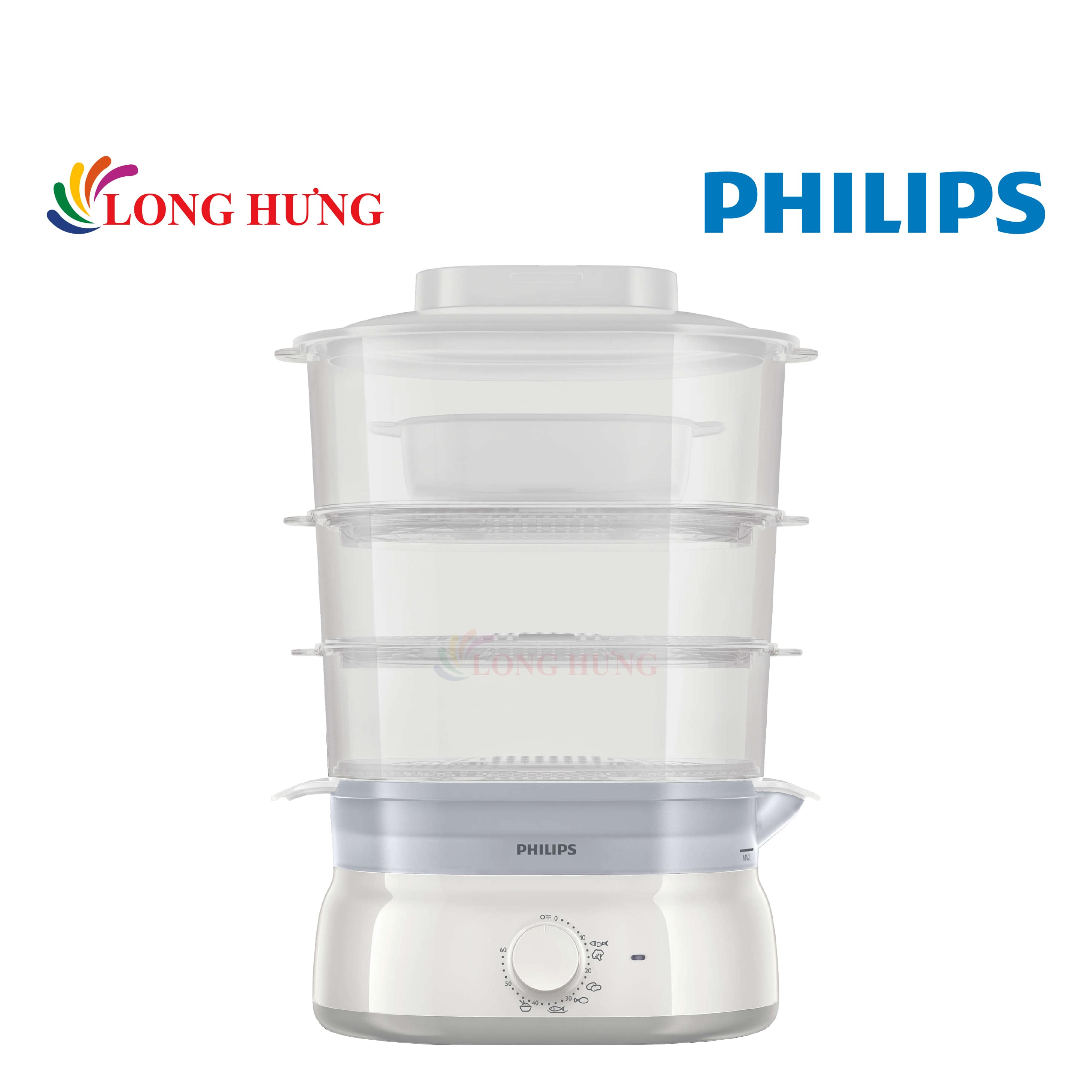 Nồi hấp Philips 4.1 lít HD9125/90 - Hàng chính hãng - Công suất 900W, các khay dễ dàng tháo lắp, núm vặn điều chỉnh, có thể chăm nước từ bên ngoài, tự động ngắt điện