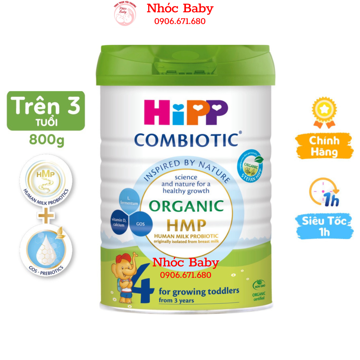 Sữa HiPP 4 Organic Combiotic 800g sữa bột dinh dưỡng công thức cho trẻ trên 3 tuổi chất lượng hữu cơ tự nhiên an toàn hỗ trợ tăng cường sức khoẻ hệ miễn dịch, bổ sung Canxi và vitamin D - 1 Đổi 1 Nếu Lỗi