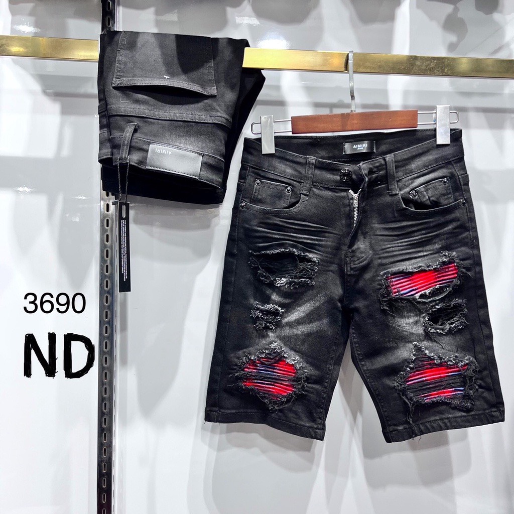 Quần short jean nam caro vải vá short AMIRI cao cấp chất đẹp