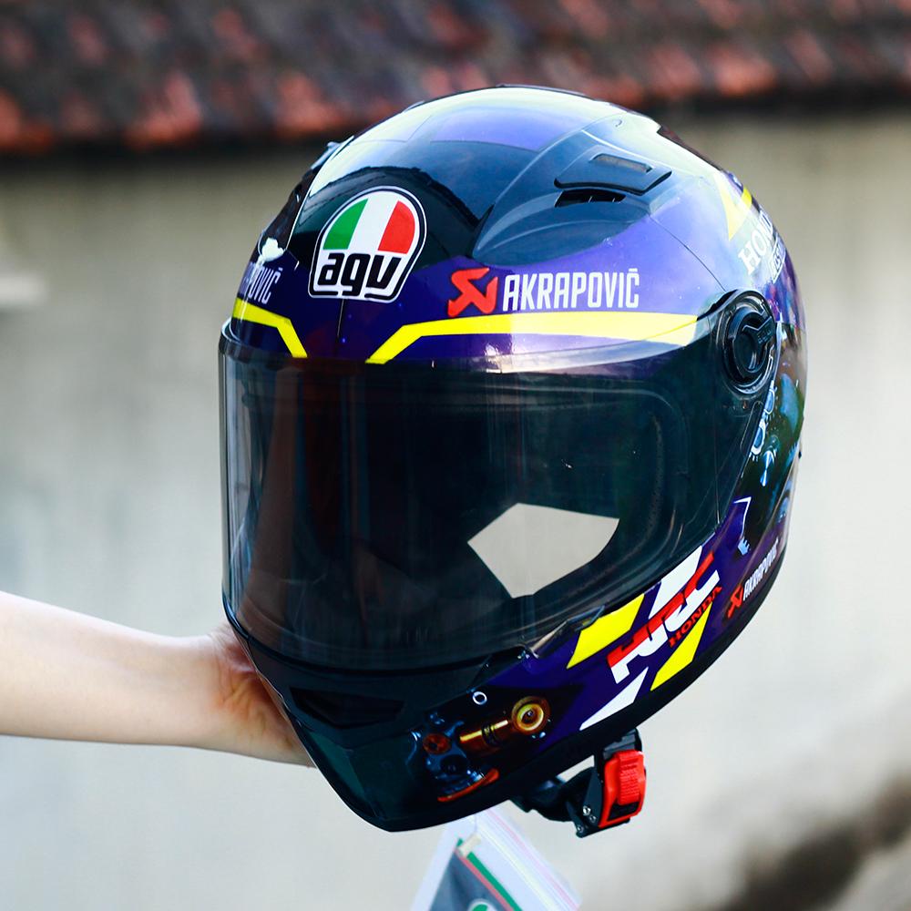 Mũ bảo hiểm Fullface Agu đen bóng dán tem Honda xanh