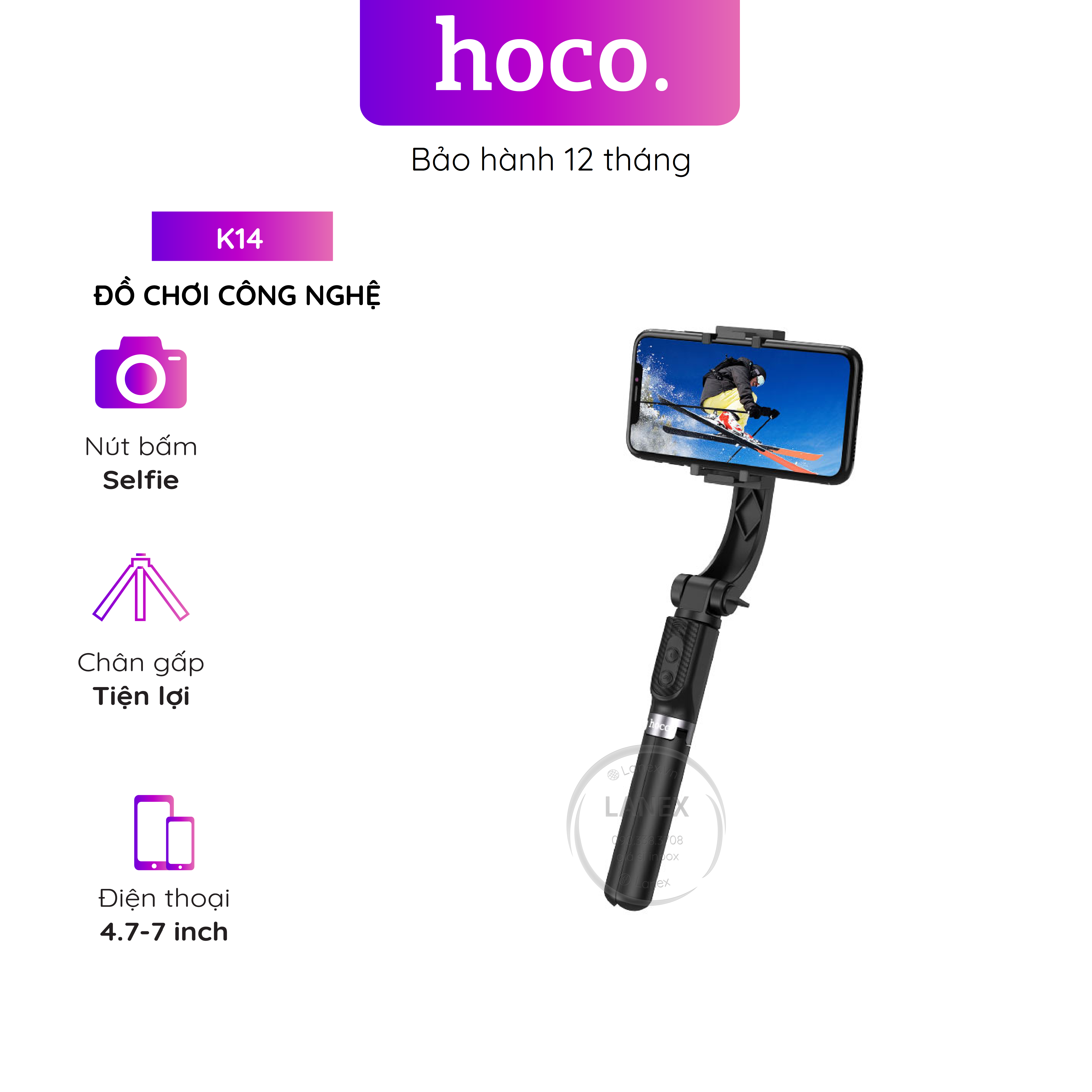 Đồ Chơi Công Nghệ Hoco K14 Gậy Chụp Hình Selfie Chống Run Bluetooth V3.0 Kèm Remote Dài 0.6m