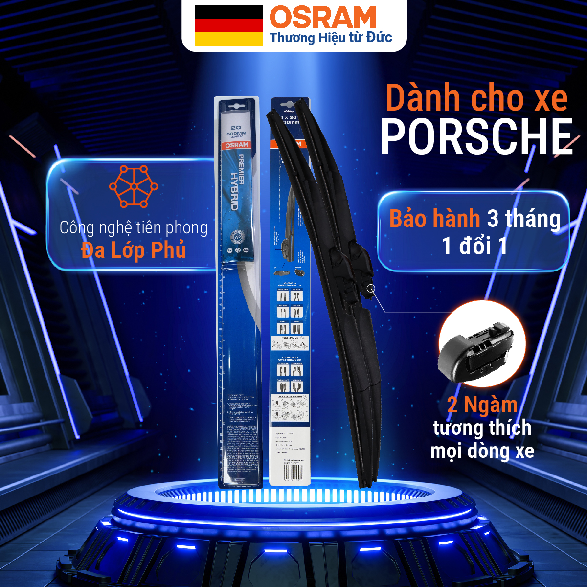 Osram 3-Piece Multi-Purpose Wiper Blades for Porsche Cars, 3 Billion Nano Particles, Nsbcr Rubber and Ngmpt Coating - Super Smooth, Super Durable, German Standard Quality Giá 441,000 Đồng*Miễn phí vận chuyển