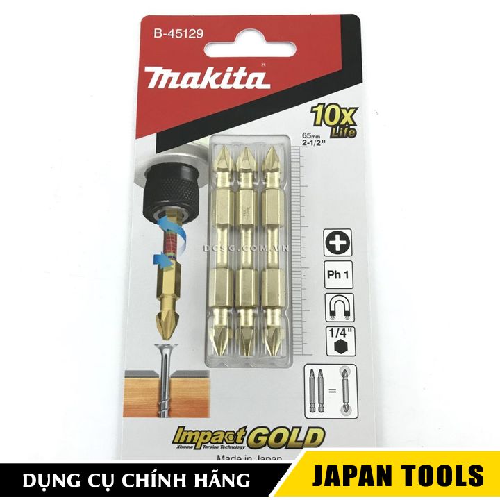 Mũi bắt vít 2 đầu ph1x65mm impact goldmakita b-45129 | japan tools