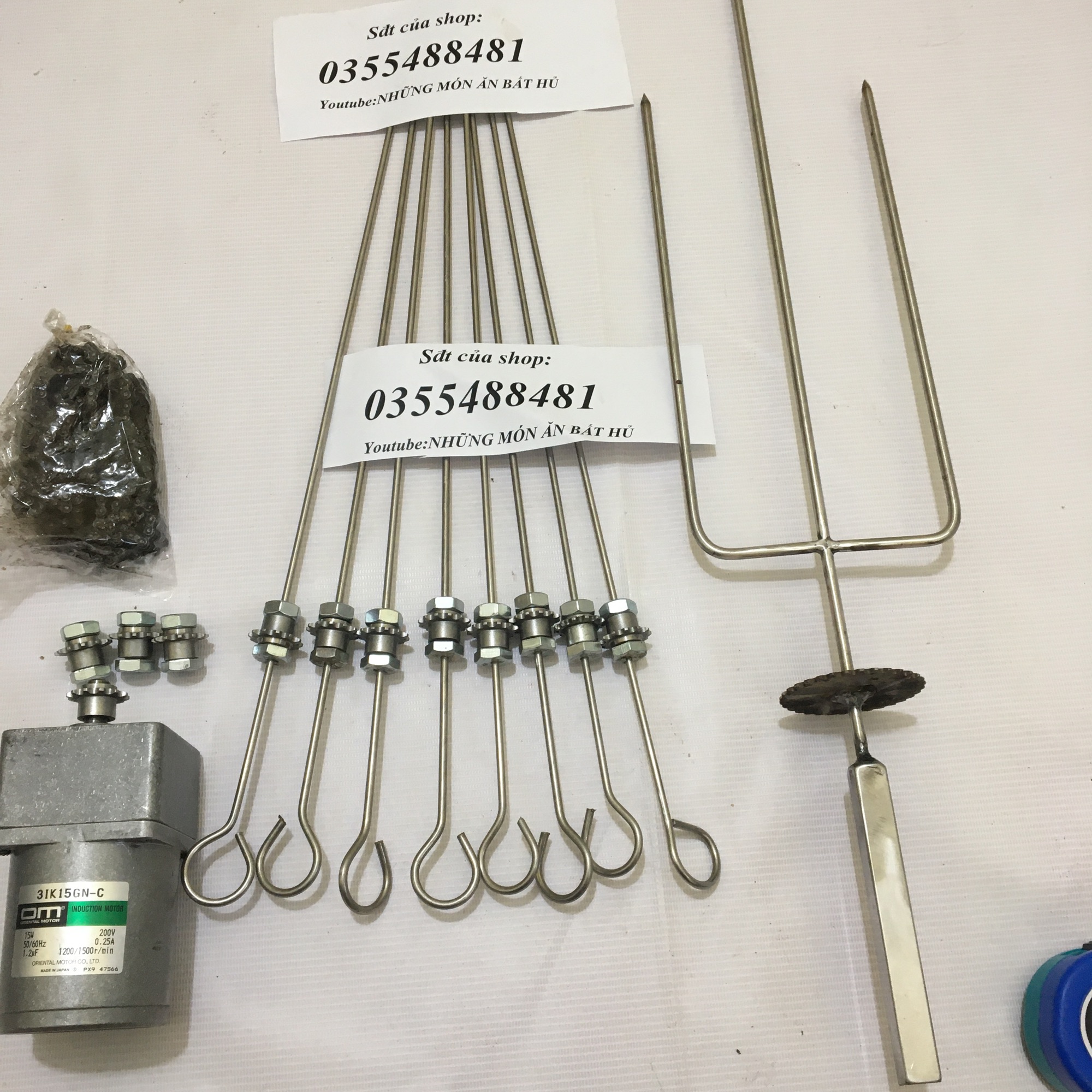 FREESHIP MAX-CAM KẾT GIÁ TỐT-Mô tơ giảm tốc 220v 15w + trọn bộ 9 xiên chế lò quay tự động