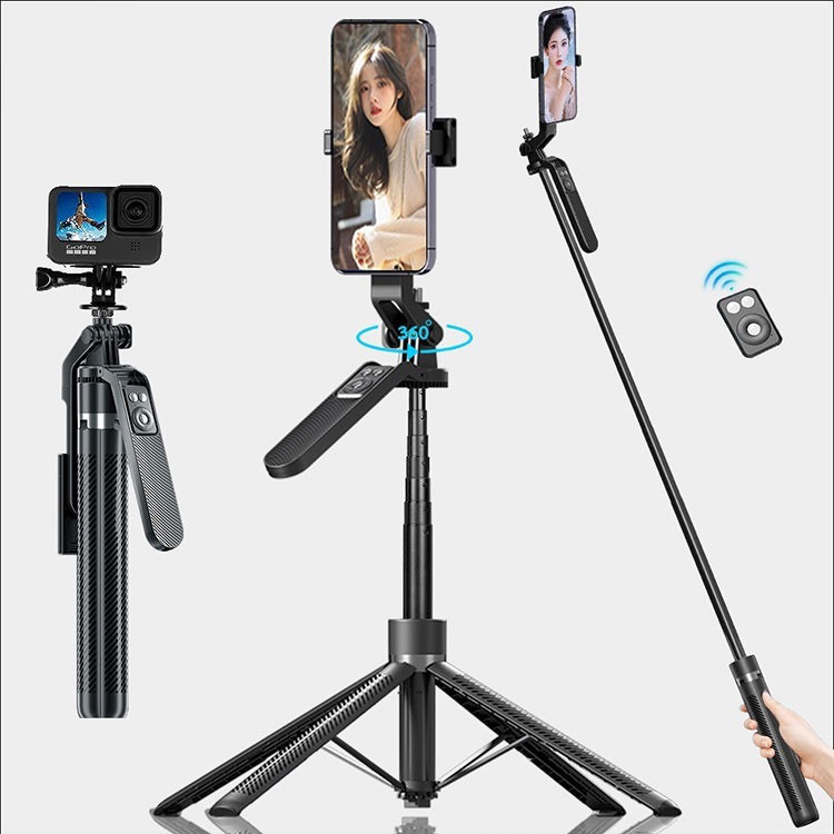 Gậy chụp ảnh tự sướng 4 chân Selfie dài 1m8 có remote bluetooth kim Tripod gấp gọn sử dụng cho điện thoại, máy ảnh, gopro, đèn live stream