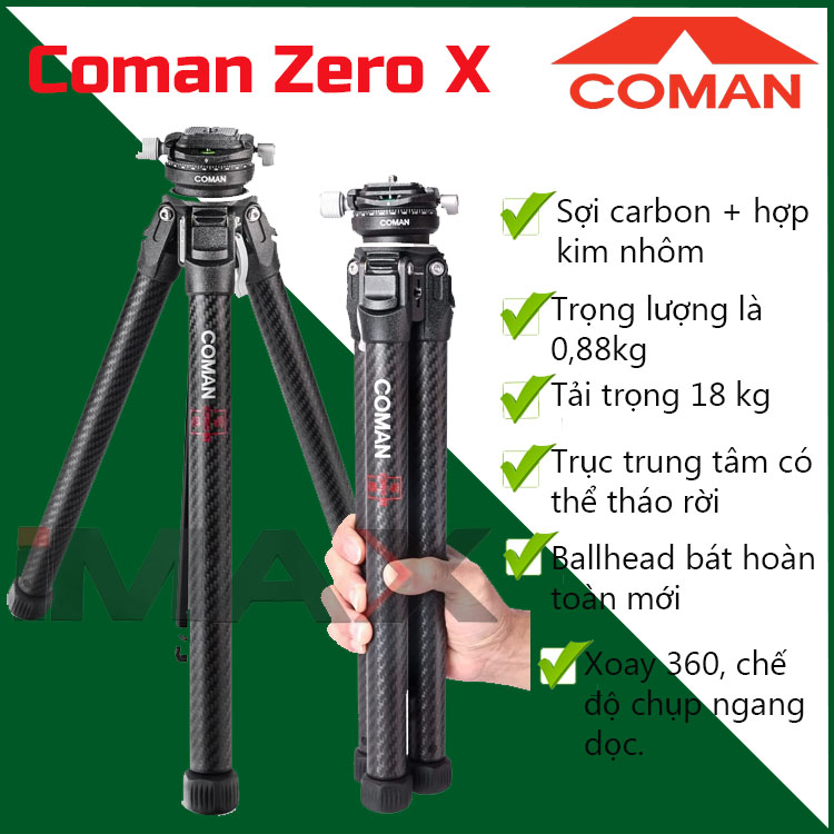 Chân máy ảnh Coman Zero X, Carbon