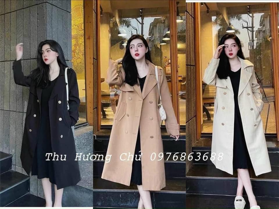 Áo khoác kaki nữ dáng dài kèm đai nữ 2 lớp, Áo khoác măng tô nữ