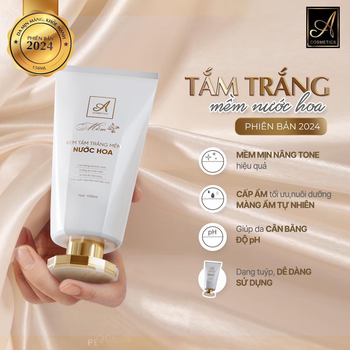 Kem tắm trắng mềm nước hoa acosmetics 150ml mới 2024 chính hãng phương anh