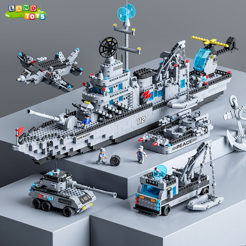 Đồ Chơi Lắp Ráp Kiểu Lego Mô Hình 5in1 Chiến Hạm, Tàu Sân Bay, Trực Thăng Chiến Đấu Warship No.T-1560 Với 800+PCS