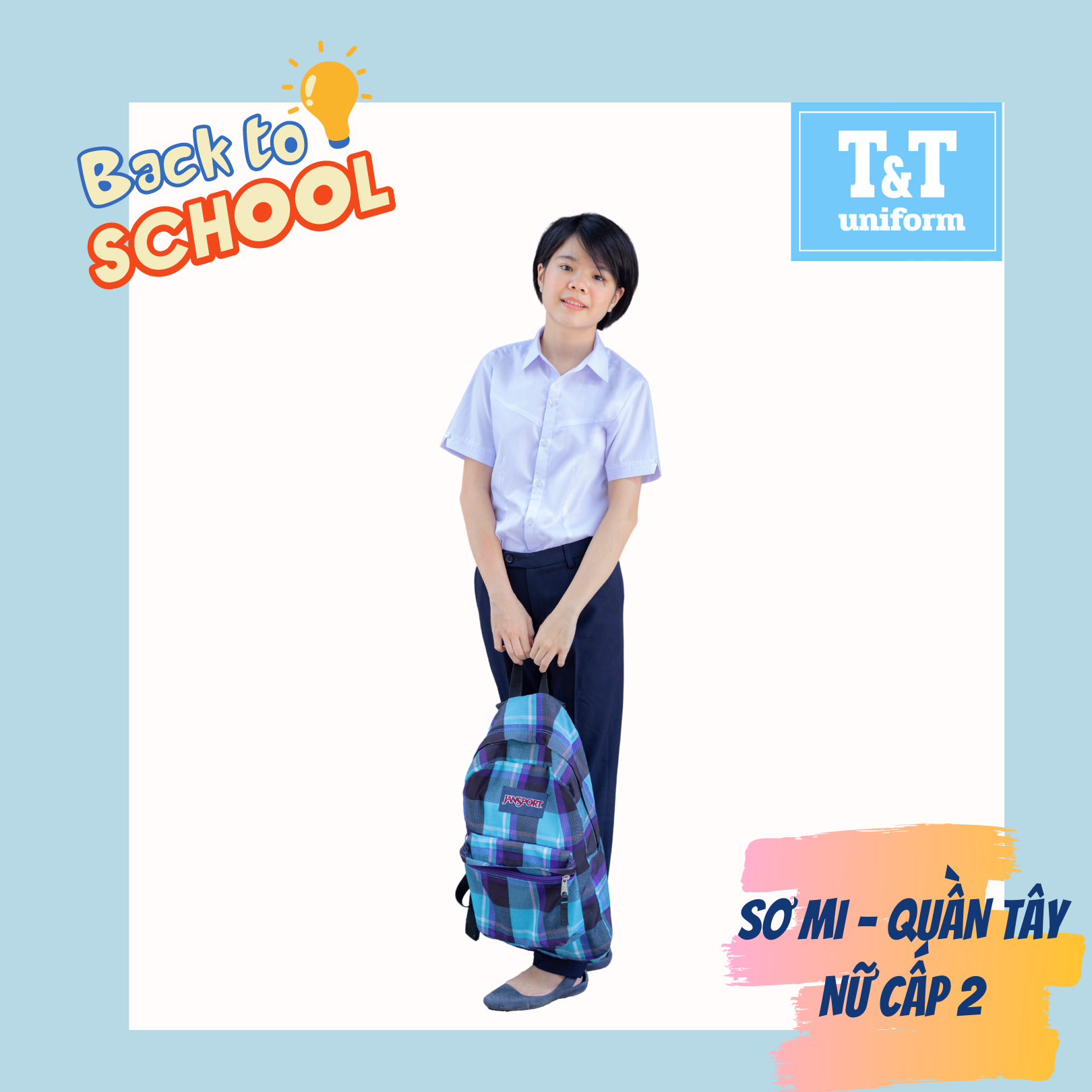 Áo sơ mi nữ ĐỒNG PHỤC HỌC SINH T&T cấp 2-3 Mã SMNU001A cổ nhọn màu trắng HÀNG LOẠI 1 THẤM HÚT MỒ HÔI TỐT MẶC R