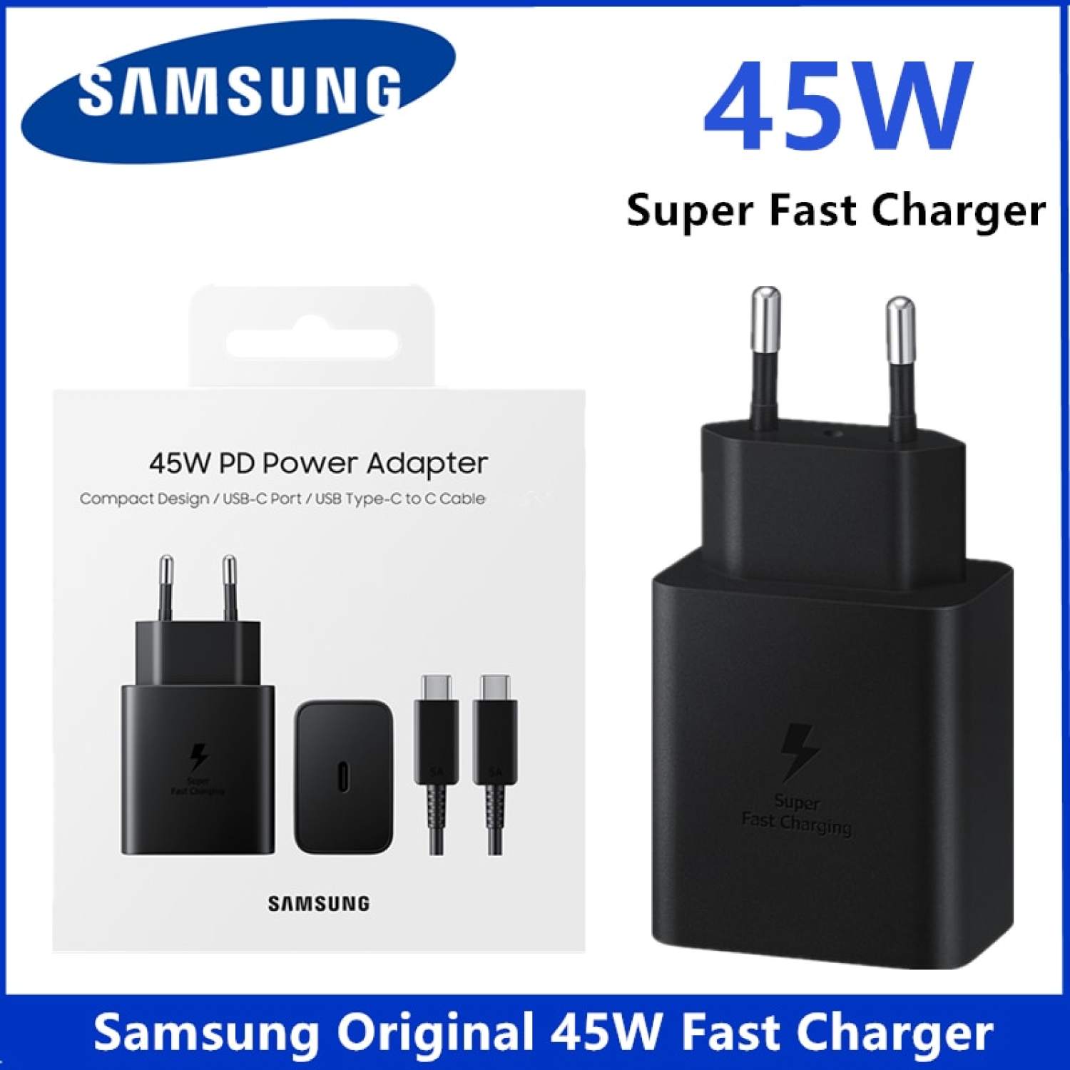 Bộ Sạc Nhanh Samsung 45W Cáp zin 5A 2 đầu Type C củ sạc nhanh samsung 45w chân Typec cho Samsung Note 10 Plus/S20 Ultra Plus 5G/Note 20/Note 20 Ultra 5.0