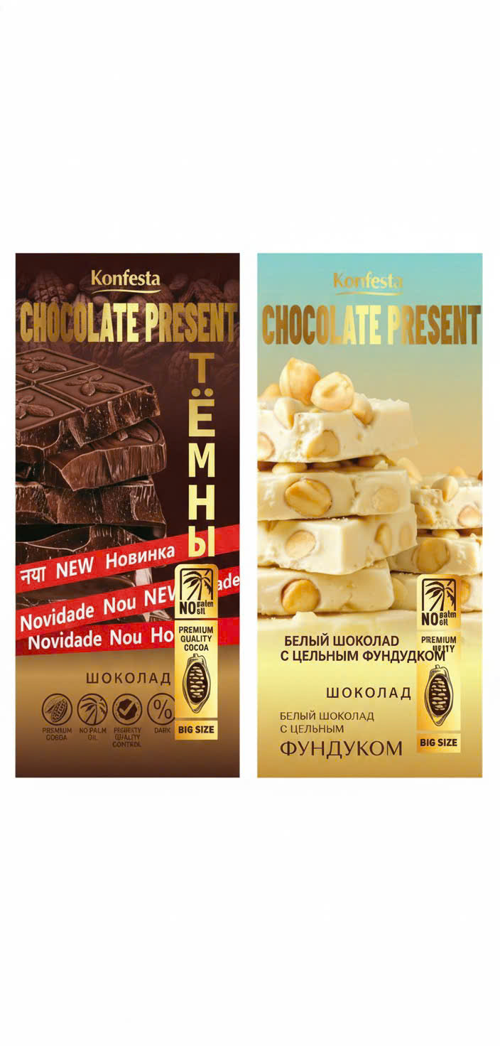 Konfesta Dark & White Chocolate Bar with Hazelnuts 180g Russia