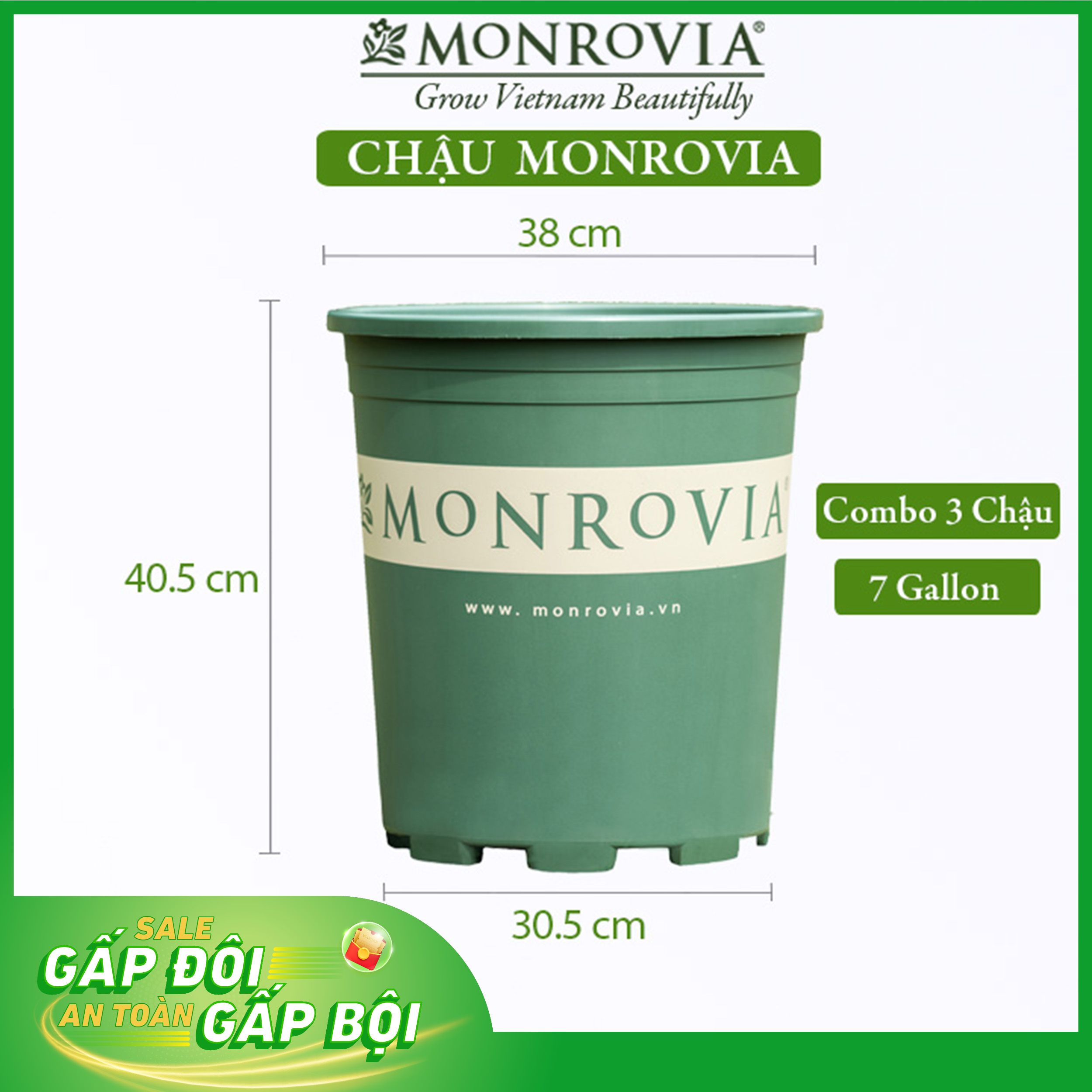 3 Chậu nhựa trồng cây MONROVIA 7 GL, chậu trồng cây, chậu cây cảnh mini, để bàn, treo ban công, treo tường, cao cấp, chính hãng thương hiệu MONROVIA