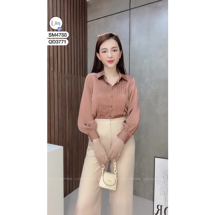 Áo sơ mi lụa màu hồng đất phong cách thanh lịch Liin Clothing SM4788