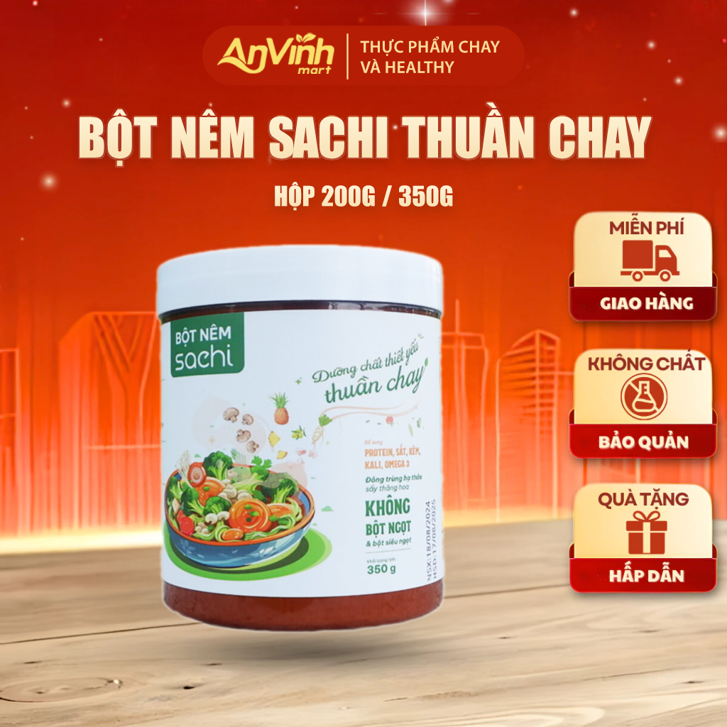 Bột nêm chay Sachi, không bột ngọt, bổ sung dinh dưỡng, dùng được cho bé từ 1 tuổi