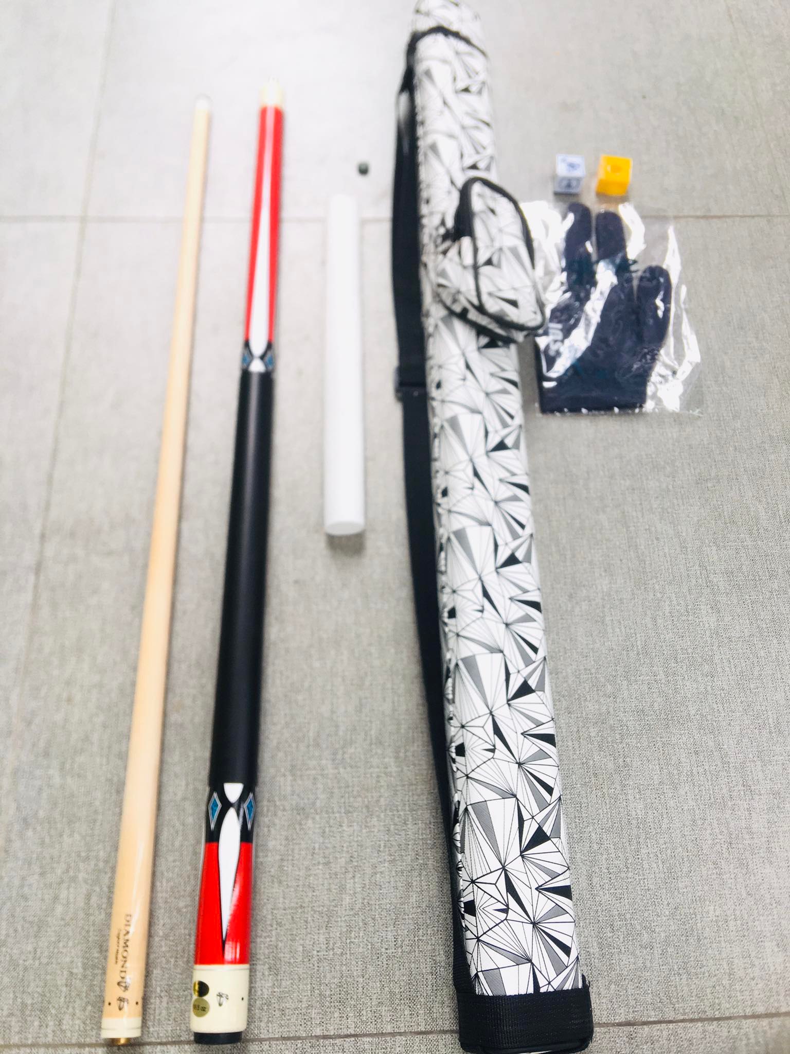 [ set cơ bida líp - lỗ đài loan ] 7 món (bao cơ, bọc lơ, lơ, găng tay, cơ, nắp chụp đầu cơ, ruốc,)