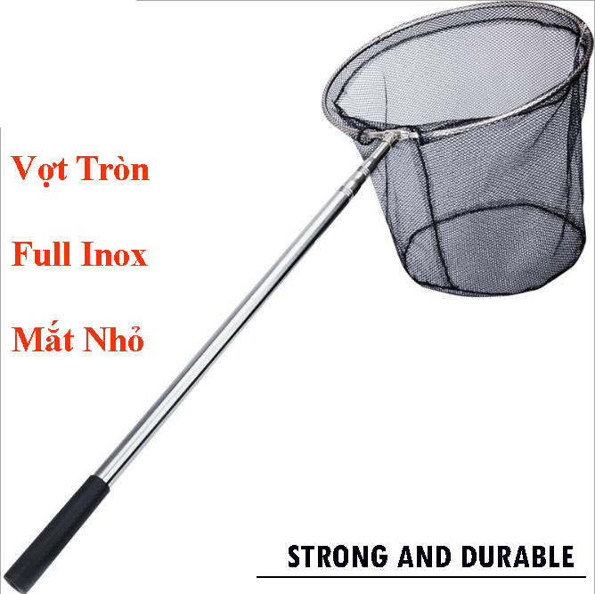 Vợt Cá Inox Gấp Gọn Vành Tròn - Vợt Cá Lưới Mắt Nhỏ 1m5 - 3m