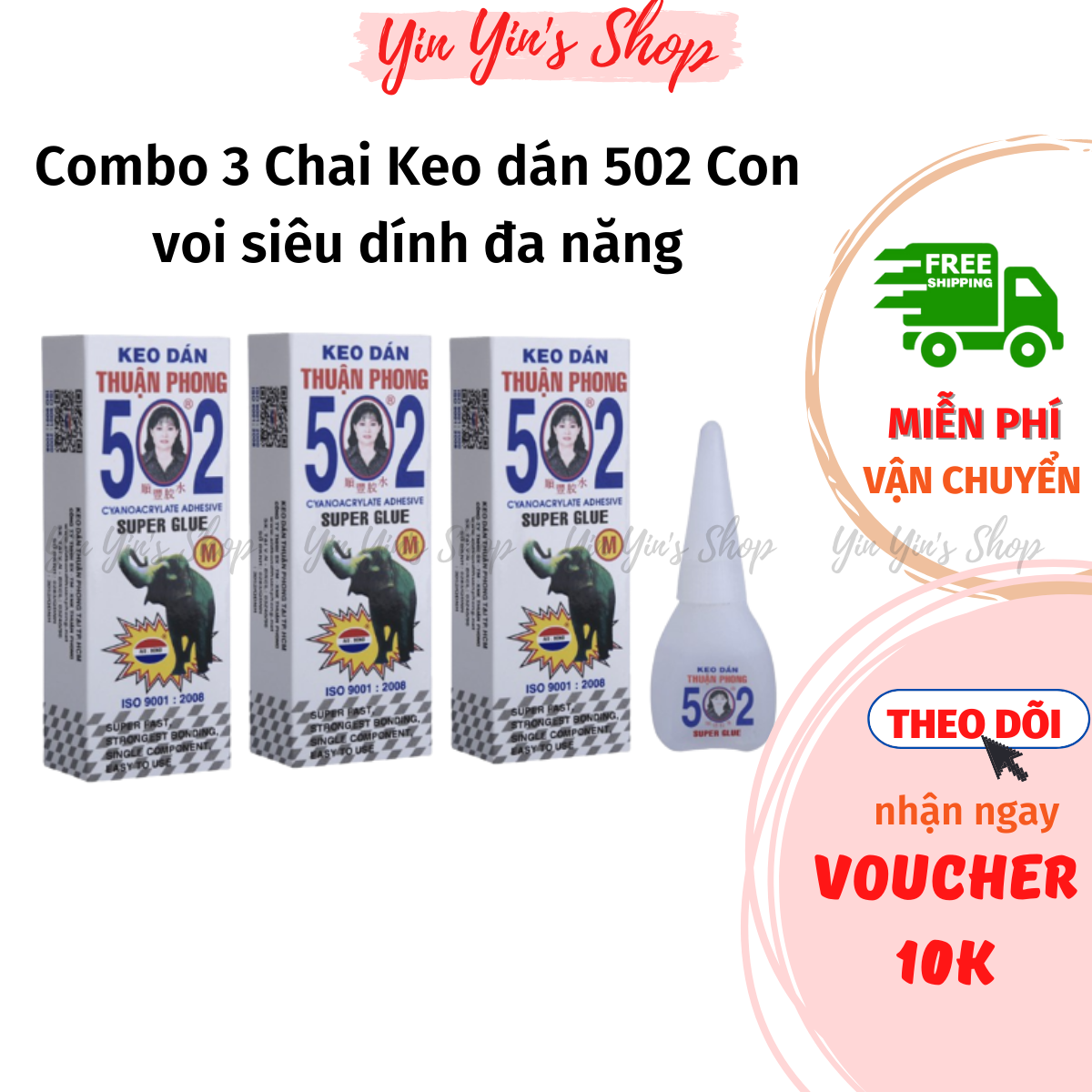 Combo 3 chai keo dán 502 con voi siêu dính đa năng