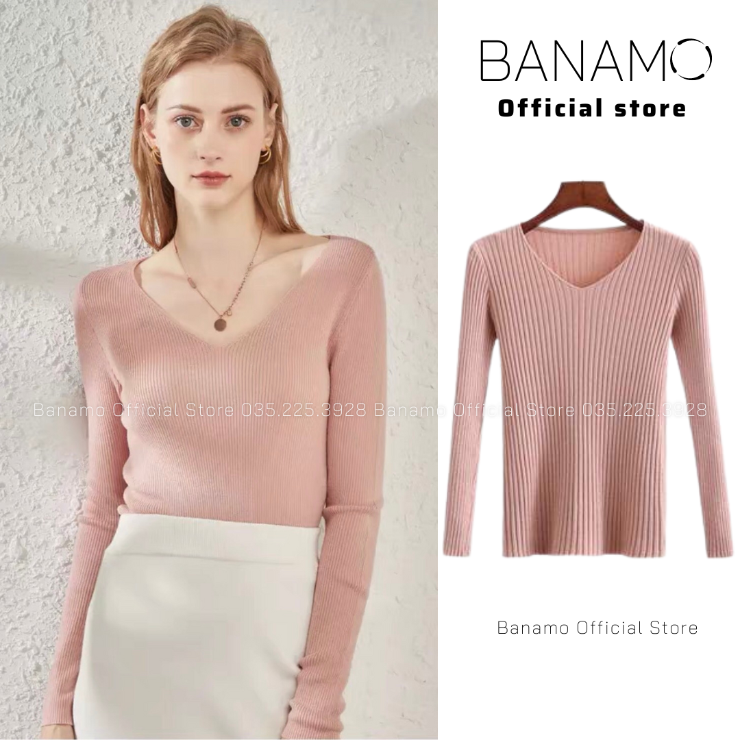 Áo Len cổ tim nhiều màu thời trang Banamo Fasion len cổ tim 3430