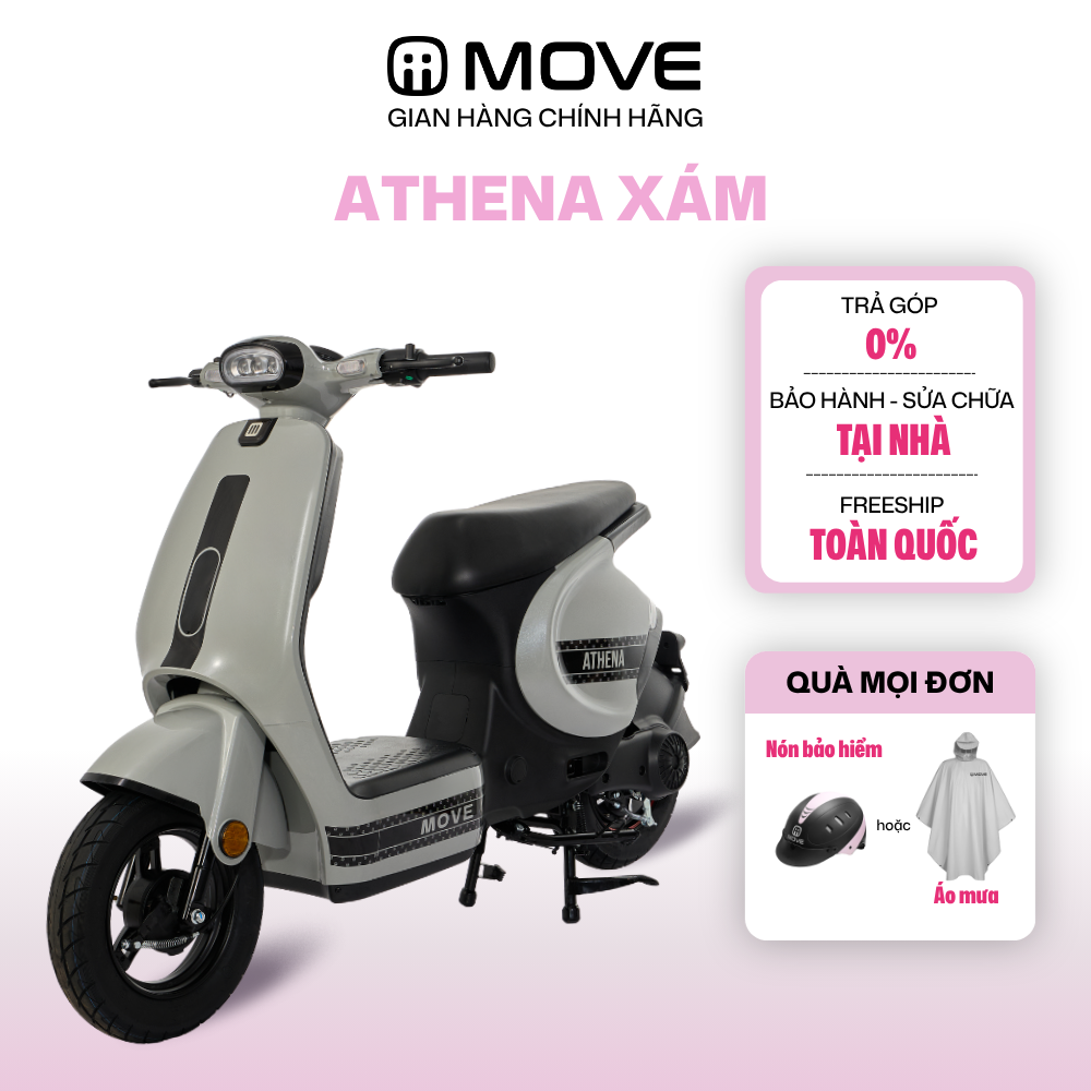 [CHỈ GIAO NAM TRUNG BỘ VÀ NAM BỘ] Xe Máy Điện MOVE ATHENA Chính Hãng - Trả góp 0% - Bảo Hành Tại Nhà -  Xám
