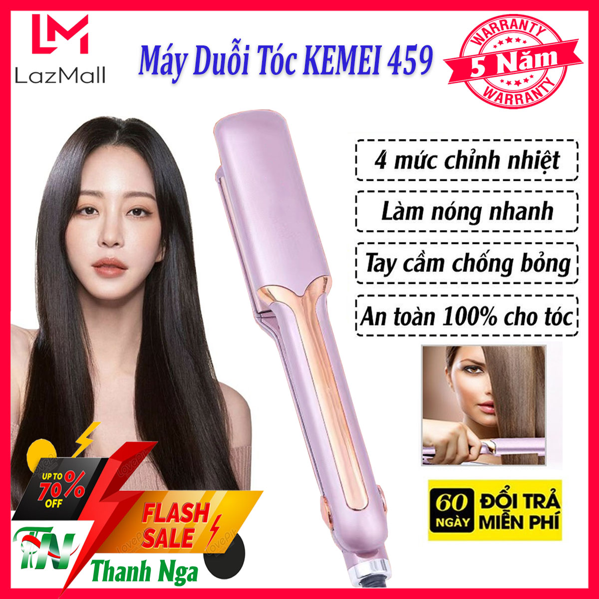 Máy ép tóc KEMEI KM 459, máy duỗi là tóc cao cấp 4 mức độ nhiệt giữ nếp suốt 24h không gây hư tổn tóc, bán kèm máy bấm tóc dập xù chân tóc mini