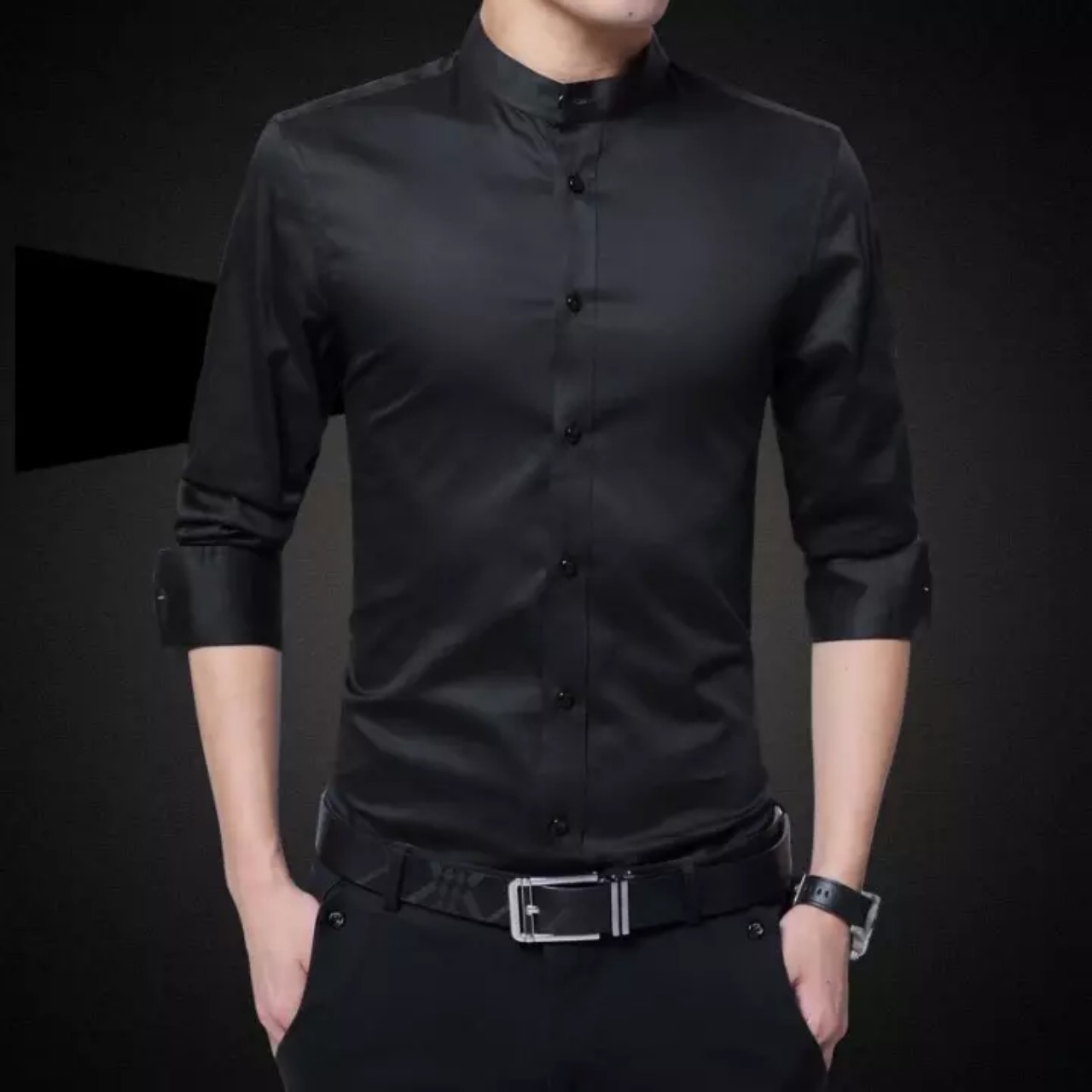 ÁO SƠ MI NAM cổ trụ CHẤT LỤA màu trắng trơn MẪU MỚI CAO CẤP ASM891