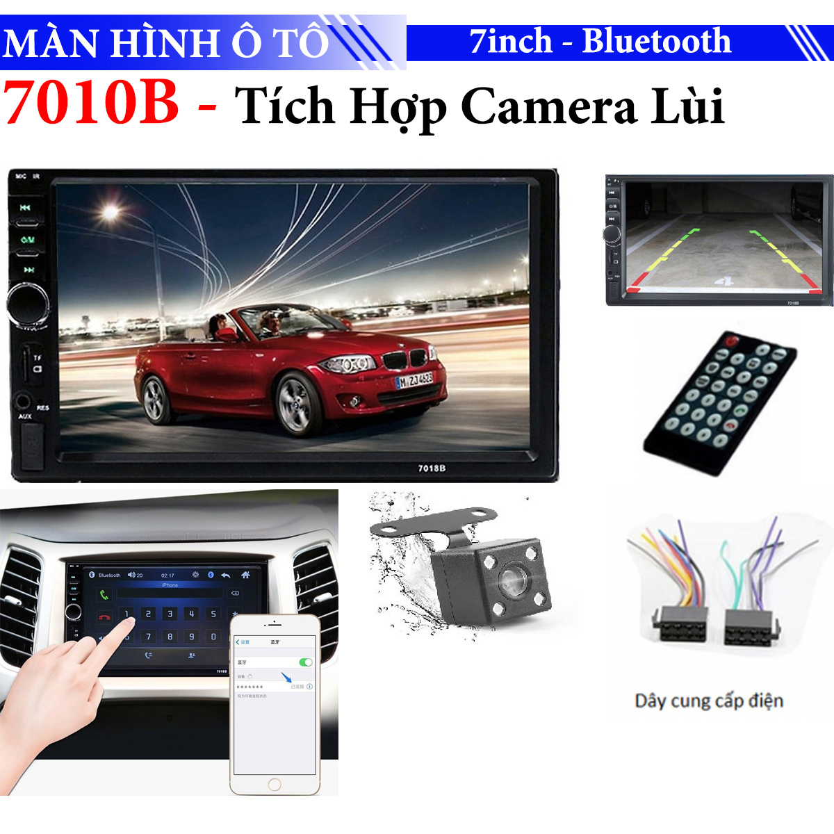 Màn hình ô tô HD MP5 FM 7010B - Hỗ Trợ IOS và Android   Camera lùi