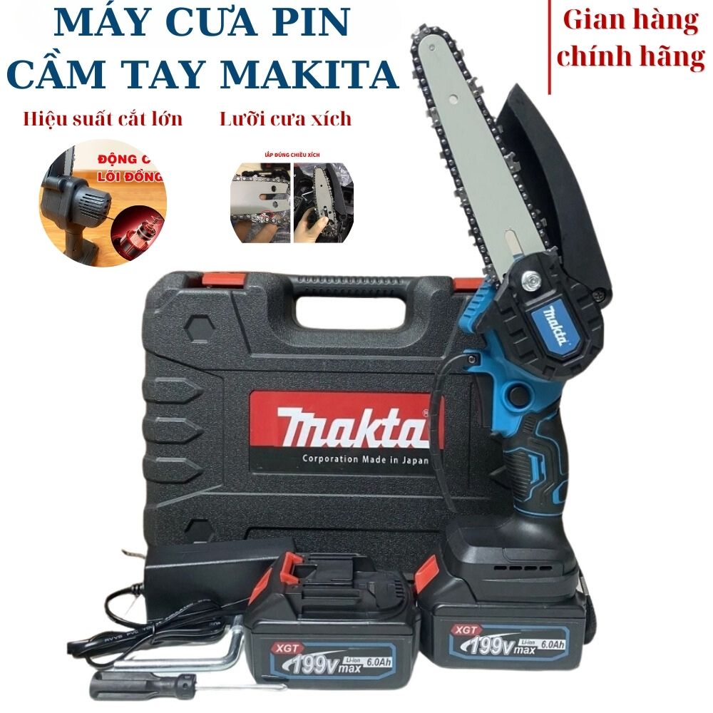 Máy Cưa Cầm Tay, Máy Cưa Xích Mini MAKITA Dùng Pin 199V - Cưa Gỗ Cầm Tay Máy Siêu Khỏe Siêu Bền