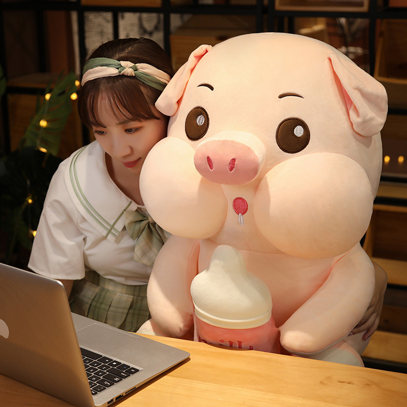 Gấu bông heo ôm bình sữa size lớn lợn sữa vải miniso 4 chiều cao cấp giá rẻ