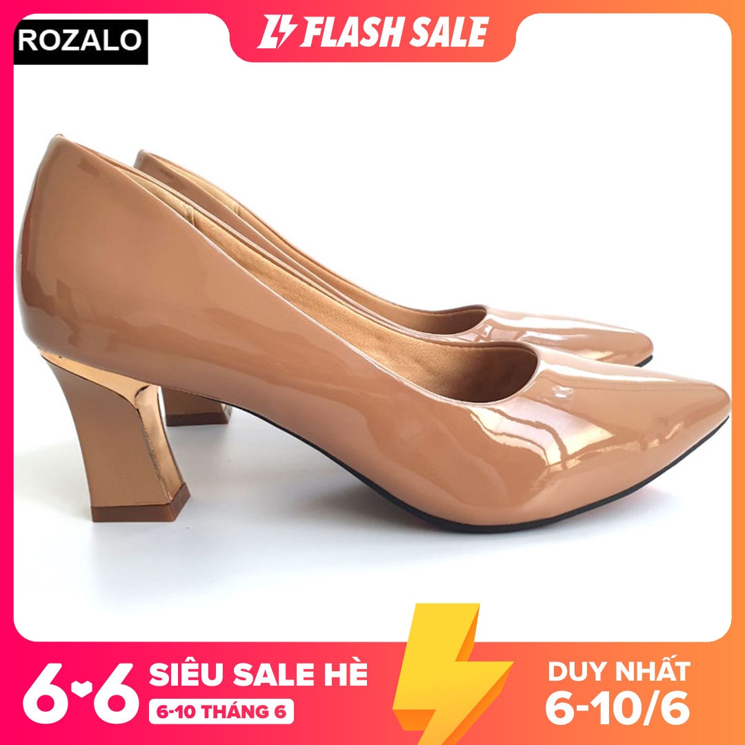 ◄✤✲ giày cao gót bọc thép da bóng rozalo r5775