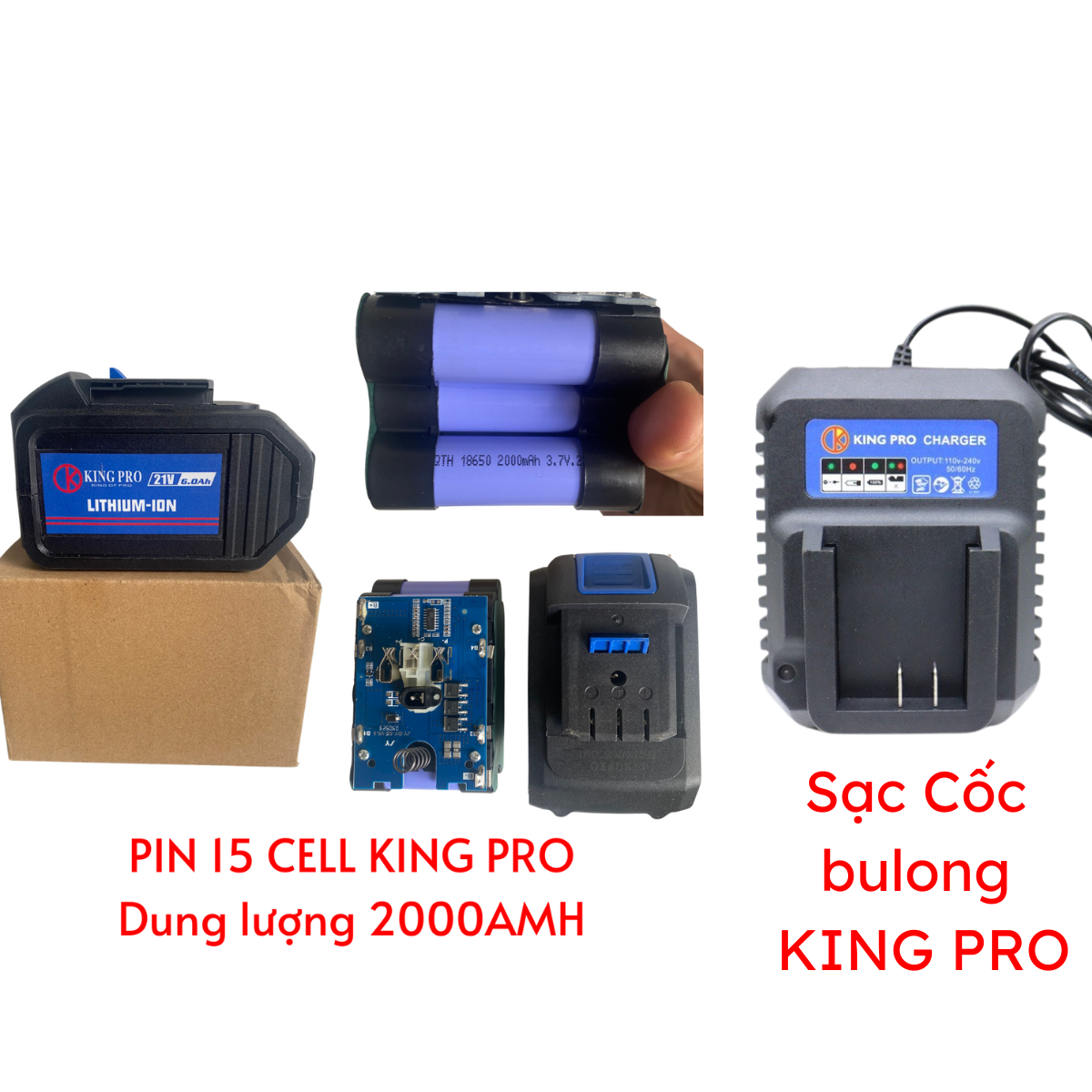 PIN 15 CELL,Sạc Bulong kingpro chính hãng Sử Dụng Pin Cùng Chân Hãng BOSS,TRUM,HITACHI
