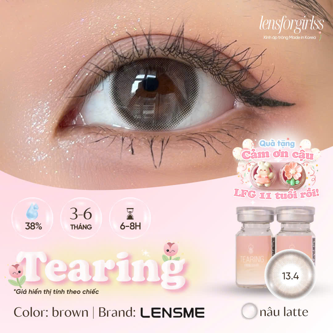 [Mã LazXuHuong02 - giảm 25k đơn từ 199k] Lens cận |Kính áp tròng nâu latte giãn nhẹ TEARING BROWN chính hãng Lensme | HSD 6 tháng | LENSFORGIRLSS