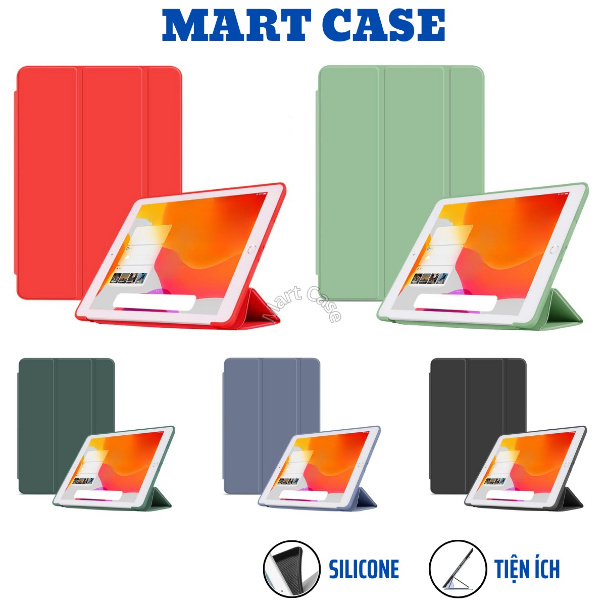 Ốp ipad Silicon 3 Mảnh Chất Đẹp cho ipad Air 1-2-3-4-5/Gen 5-6-7-8-9-10/Pro 11-10.5/Mini 1-2-3-4-5-6 -MART CASE