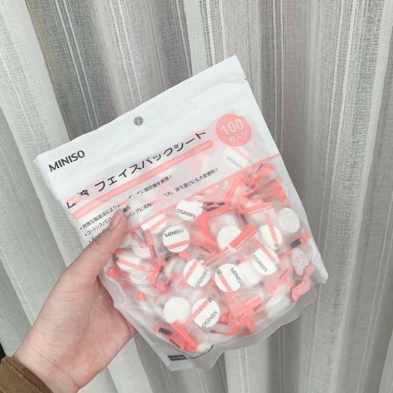 Viên mặt nạ giấy nén miniso nhật bản mask mặt nạ giấy than tre miniso